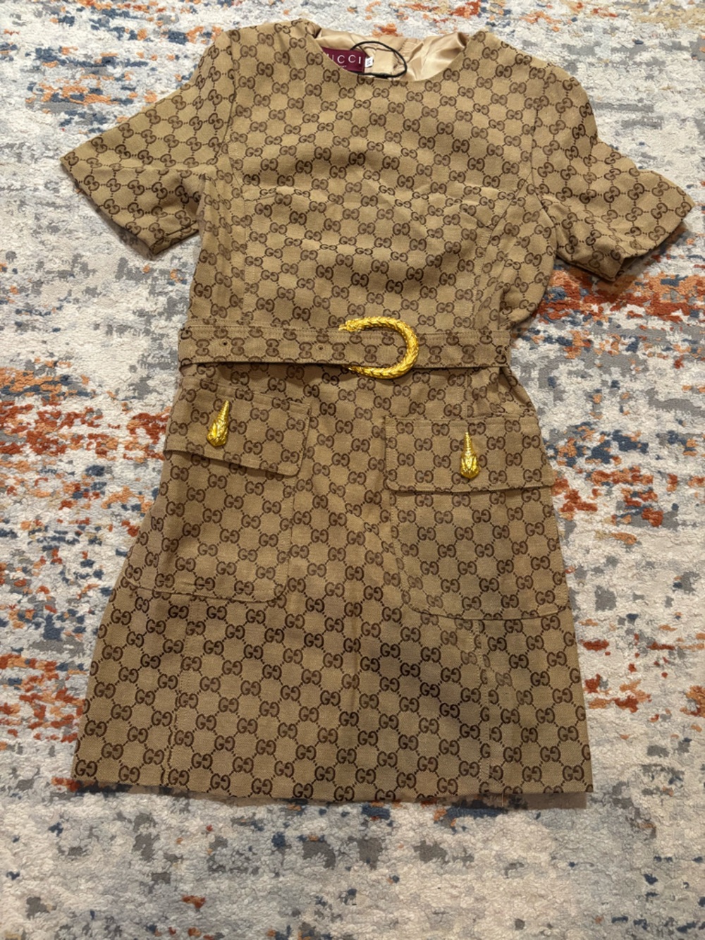 Brown Monogram Dress with Gold Accents